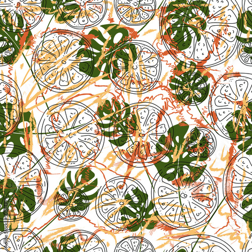 Seamless pattern with lemons and oranges. Pattern with citrus fruits. Summer. Vector graphics. Flat illustration.