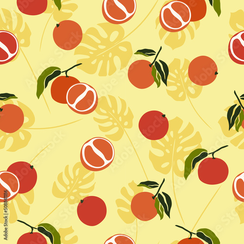 Seamless pattern with lemons and oranges. Pattern with citrus fruits. Summer. Vector graphics. Flat illustration.
