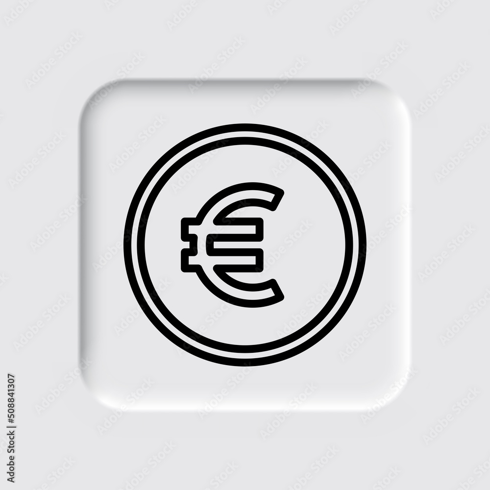 Euro coin simple icon vector. Flat design. Neumorphism design.ai Euro coin simple icon vector. Flat design. Neumorphism design.ai