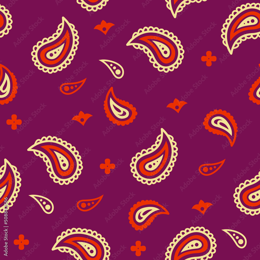 Seamless bandanna pattern. Vector red american bandanna with classic traditional ornament decorations for background