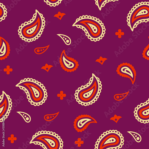 Seamless bandanna pattern. Vector red american bandanna with classic traditional ornament decorations for background