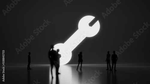 3d rendering people in front of symbol of wrench on background