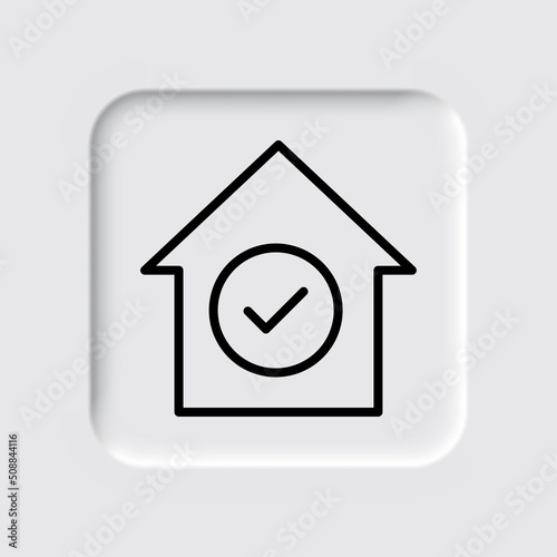 Confirm, agree, house simple icon. Flat desing. Neumorphism design.ai