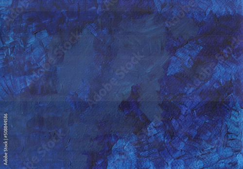 Dark blue abstract texture with oil for textile design. Business card. Acrylic color backdrop. Blue background © Veronika