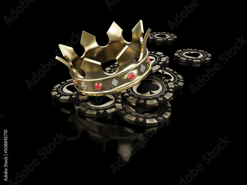 3d rendering of casino Chip with poker crown. Clipping path included.
