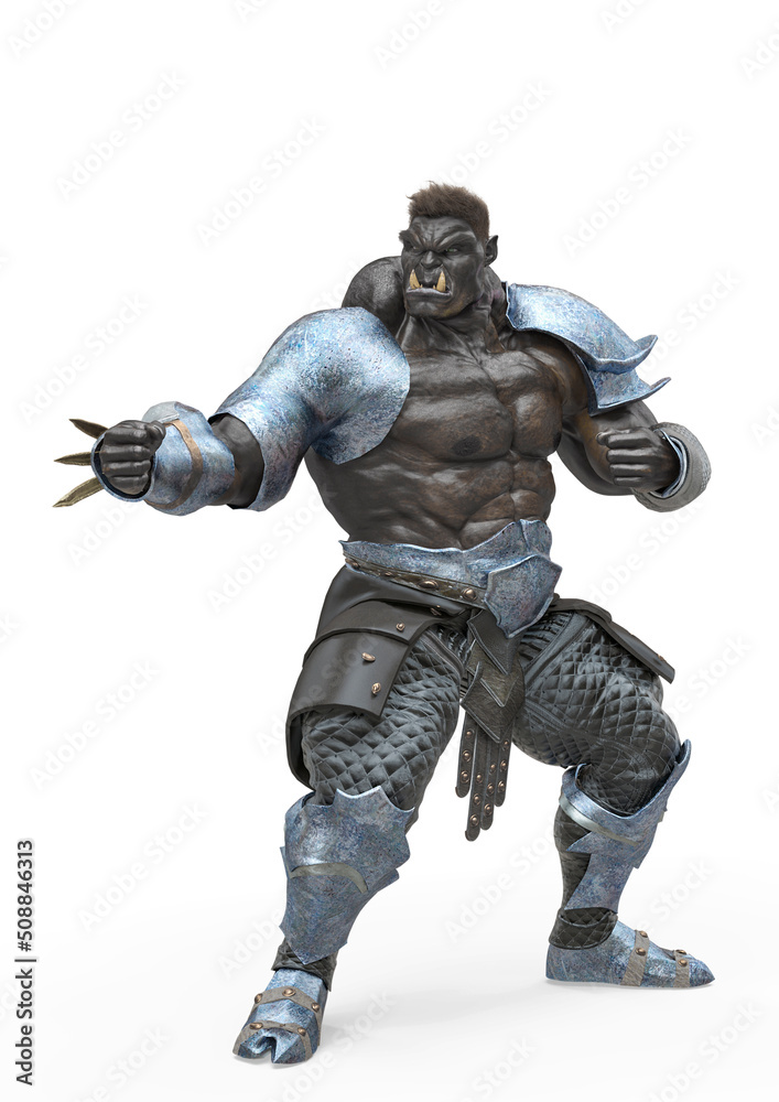 orc is ready for action in a white background