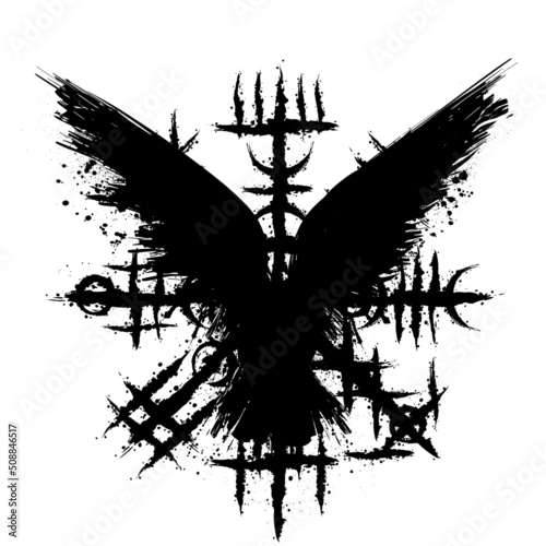 Black grunge raven viking symbol