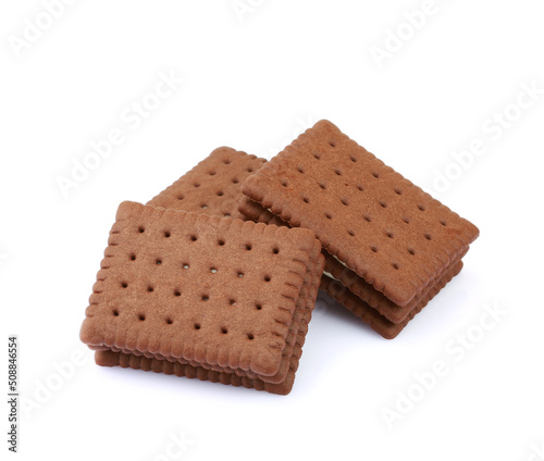 Chocolate sandwich cookies isolated on a white background	