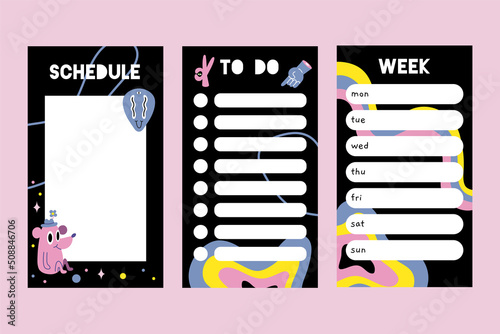 Trendy editable template for Instagram stories, weekly planner, to do, vector stock illustration, cartoon style. Modern vector backgrounds for social media.