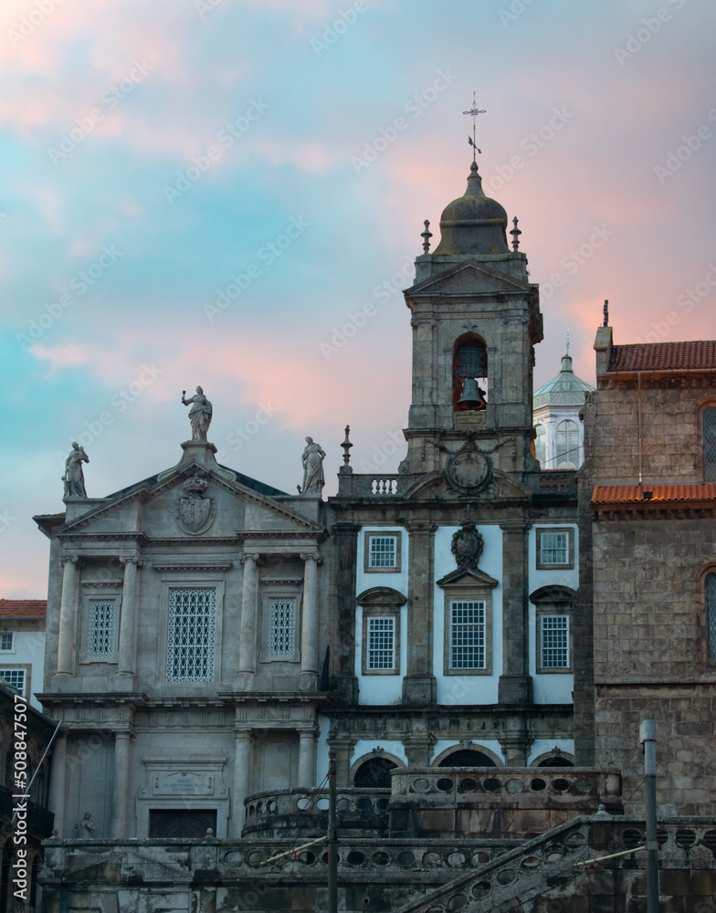 View of Porto Portugal during sunset along the river