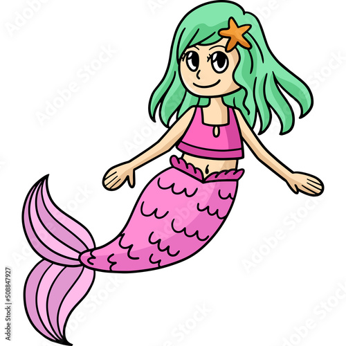 Cute Mermaid Cartoon Colored Clipart Illustration