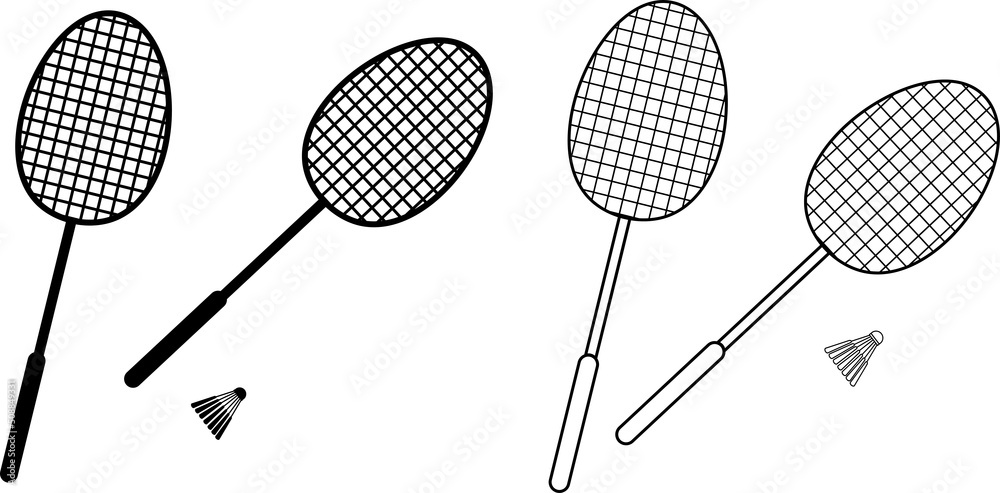 Premium Vector | Doodle sticker badminton racket and shuttlecock
