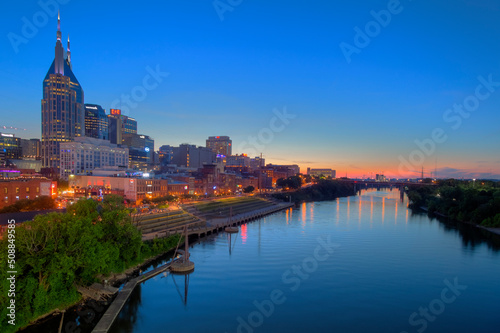 Skyline of downtown Nashville along the Cumberland River.