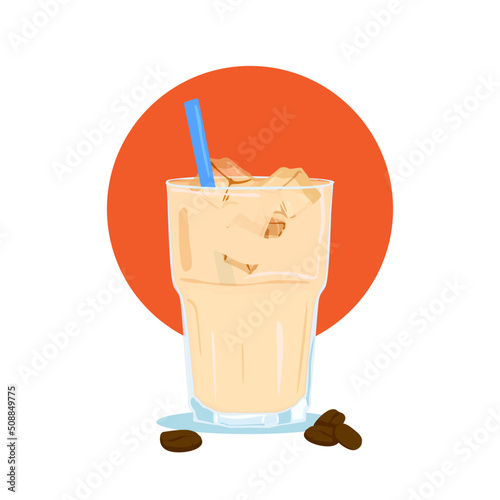 Coffee types, coffee beans, iced white mocha vector illustration.