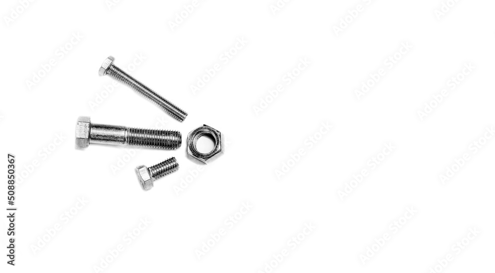 Put right man on the right job concept, one size doesn't fit all idea, Different size nuts and a small bolt on white background Put right man on the right job concept, one size doesn't fit all idea, Different size nuts and a small bolt on white background