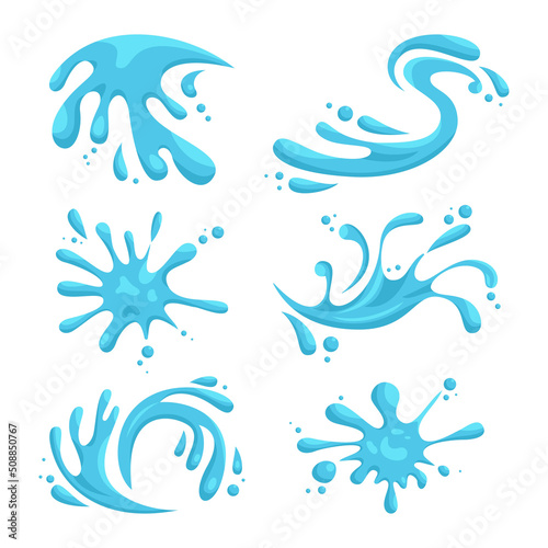 Set of cartoon water splash and drops.