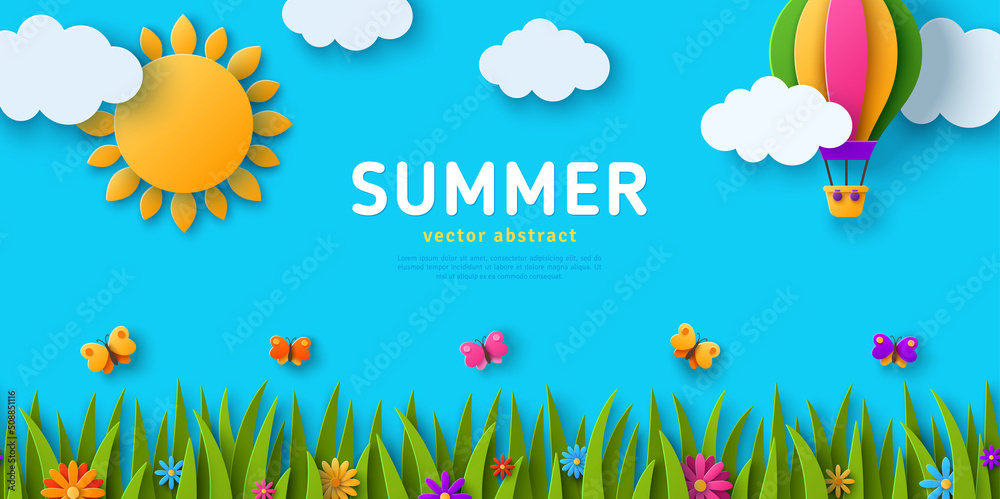 Summer time banner design sun and hot air Vector Image
