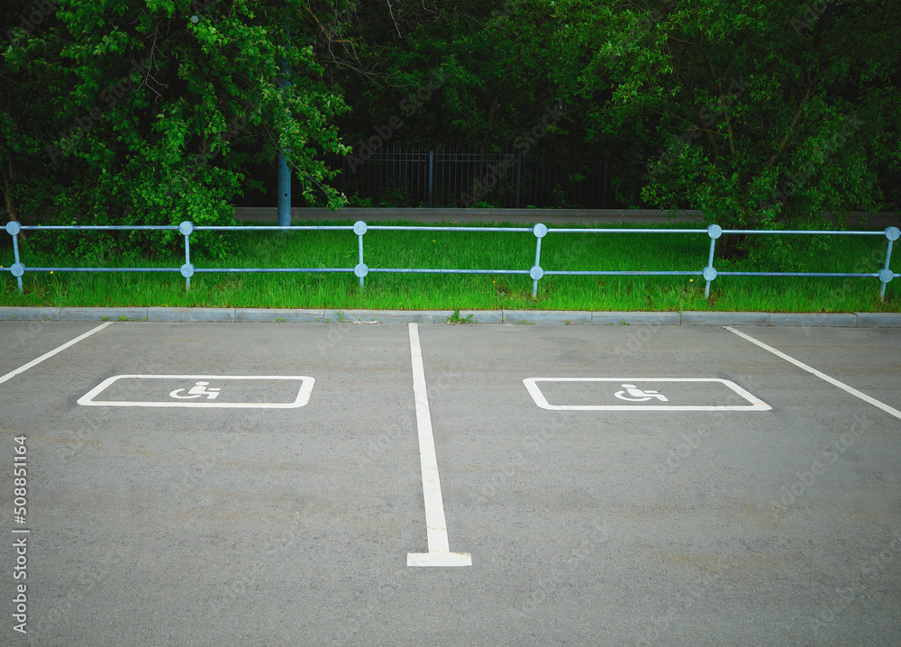 Empty car parking for disabled people transport backdrop