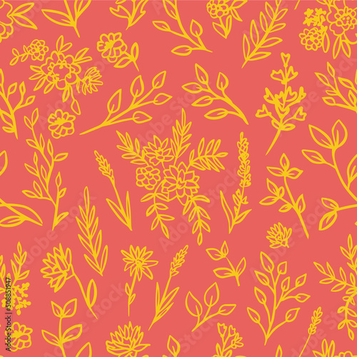 Seamless yellow floral pattern on pink background.Vector illustration.