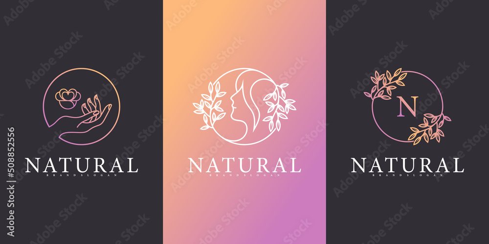 Set of natural logo design collection with luxury line art style Premium Vector Set of natural logo design collection with luxury line art style Premium Vector