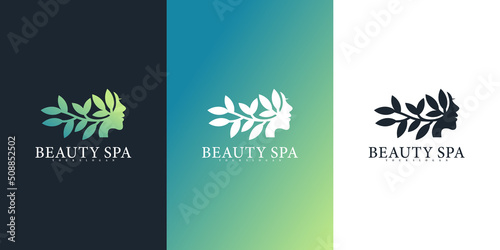 Natural beauty woman logo design template for salon and spa  Premium Vector