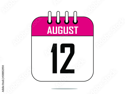 August 12. Calendar icon. Day 12 august vector illustration.