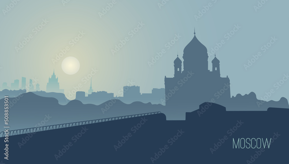 Vector illustration of the silhouette of Moscow architecture. Background of buildings and monuments of the city.