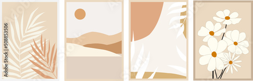 Drawings with elements of nature, White, gray, terracotta color. Use in web design, illustrations, posters, banners is possible.