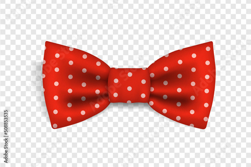 Slika na platnu Vector icon of a red polka dot bow tie highlighted on a transparent background with an inscription