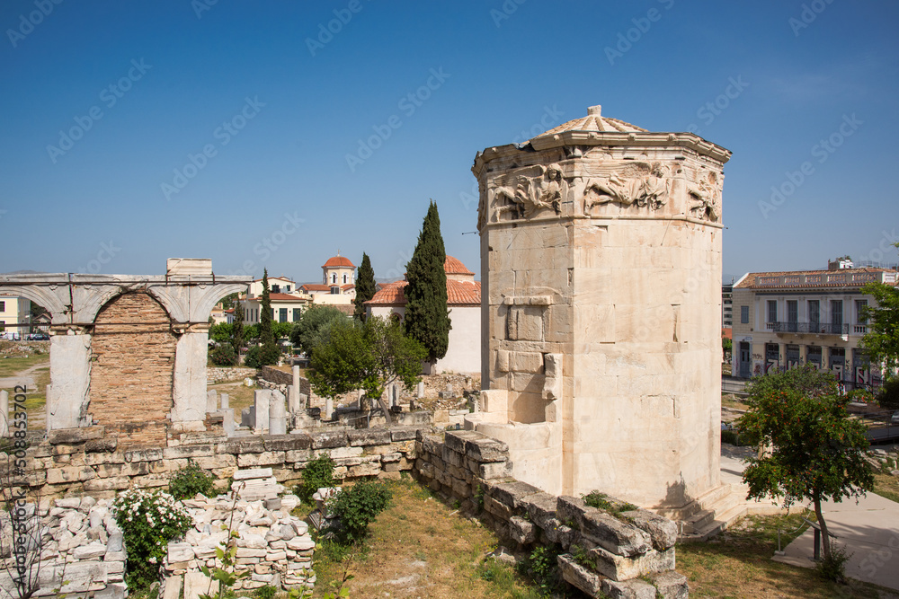 The Tower of the Winds is an octagonal Pentelic marble clocktower in the Roman Agora in Athens, Greece. It is considered the world's first meterorogical station,