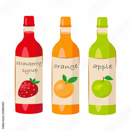  fruit strawberry orange apple syrup in a bottle