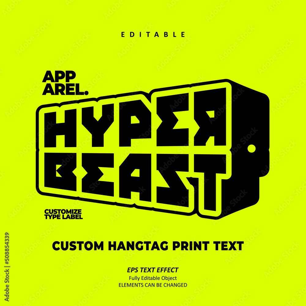 apparel hyper beast label printable hangtag logo text effect editable premium vector