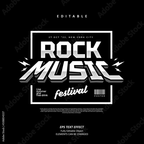 Rock music poster festival event text effect editable premium vector