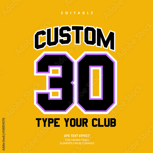 Yellow number basketball sports team name printable embroidery text effect editable premium vector