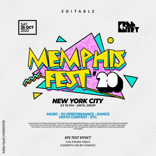 Memphis poster festival event text effect editable premium vector