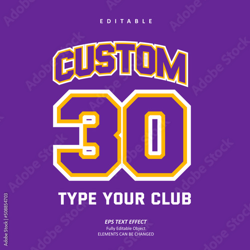 Purple Jersey number basketball team name printable embroidery text effect editable premium vector