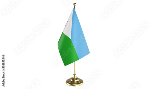 Djibouti table flag on white background, 3d rendering, isolated