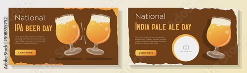 Photo National india pale ale day online banner template set, ipa beer celebration adv