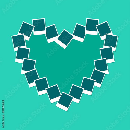 Collage in heart form. Album collage by adding your photos around the heart. Set of love photo collage and photo frame card, vector elegant template design.
