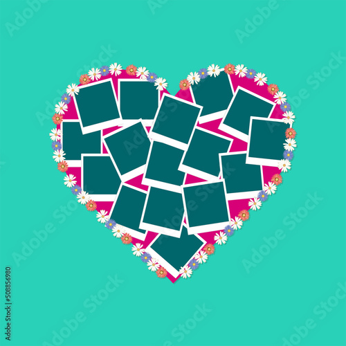 Collage in heart form. Album collage by adding your photos inside the heart. Set of love photo collage and photo frame card, vector elegant template design. photo