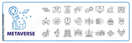 Metaverse line icon set. Included the icons as Virtual, World, Virtual reality, VR, digital, earth 2, Futuristic and more
