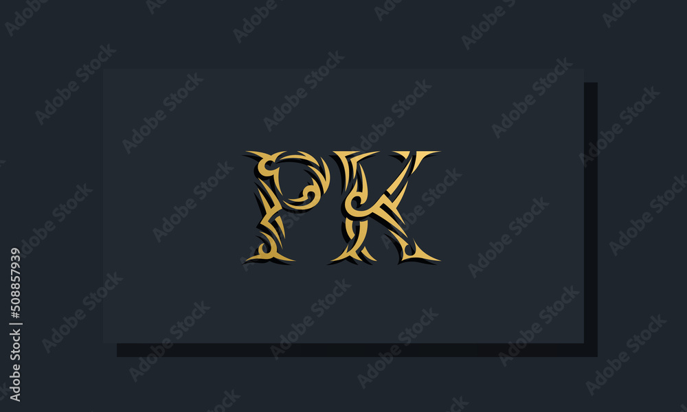 Luxury initial letters PK logo design. It will be use for Restaurant, Royalty, Boutique, Hotel, Heraldic, Jewelry, Fashion and other vector illustration - obrazy, fototapety, plakaty 