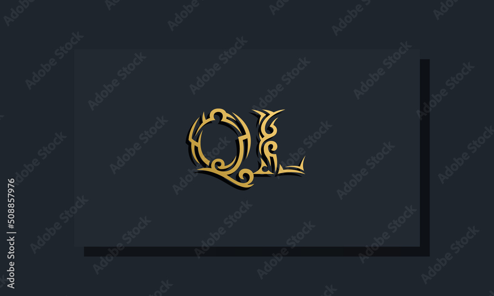 Luxury initial letters QL logo design. It will be use for Restaurant, Royalty, Boutique, Hotel, Heraldic, Jewelry, Fashion and other vector illustration