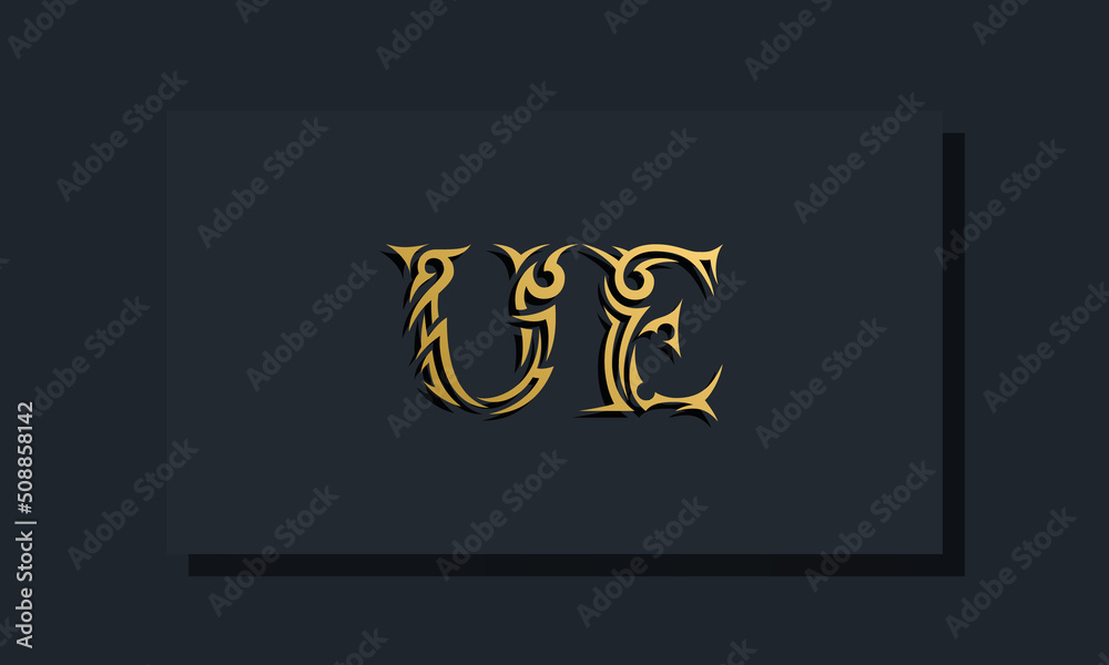 Luxury initial letters UE logo design. It will be use for Restaurant, Royalty, Boutique, Hotel, Heraldic, Jewelry, Fashion and other vector illustration