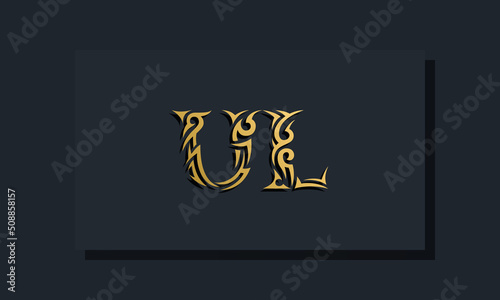 Luxury initial letters UL logo design. It will be use for Restaurant, Royalty, Boutique, Hotel, Heraldic, Jewelry, Fashion and other vector illustration
