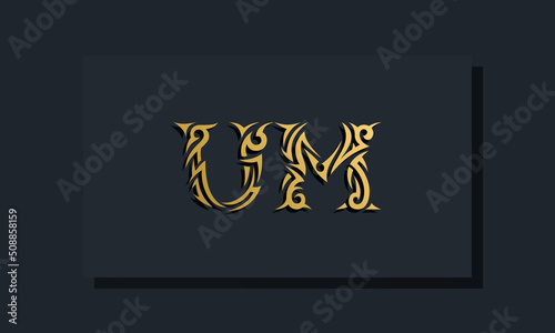 Luxury initial letters UM logo design. It will be use for Restaurant, Royalty, Boutique, Hotel, Heraldic, Jewelry, Fashion and other vector illustration photo