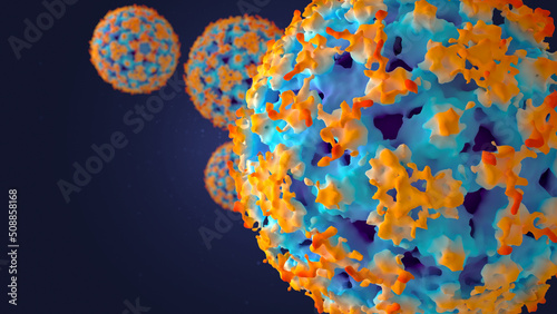 Dengue virus accurate EM structure, 3d rendering medical illustration. Dengue fever is endemic in the Philippines. photo