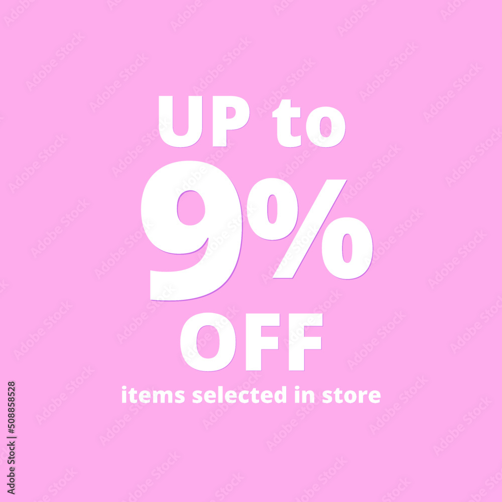 9% off, UP tô, Selected items in the online store, Pink background, percent 9% off, UP tô, Selected items in the online store, Pink background, percent