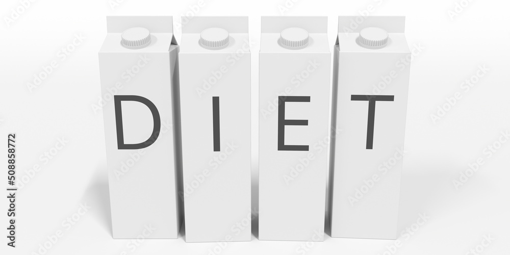 White cartons with DIET text. 3D rendering White cartons with DIET text. 3D rendering