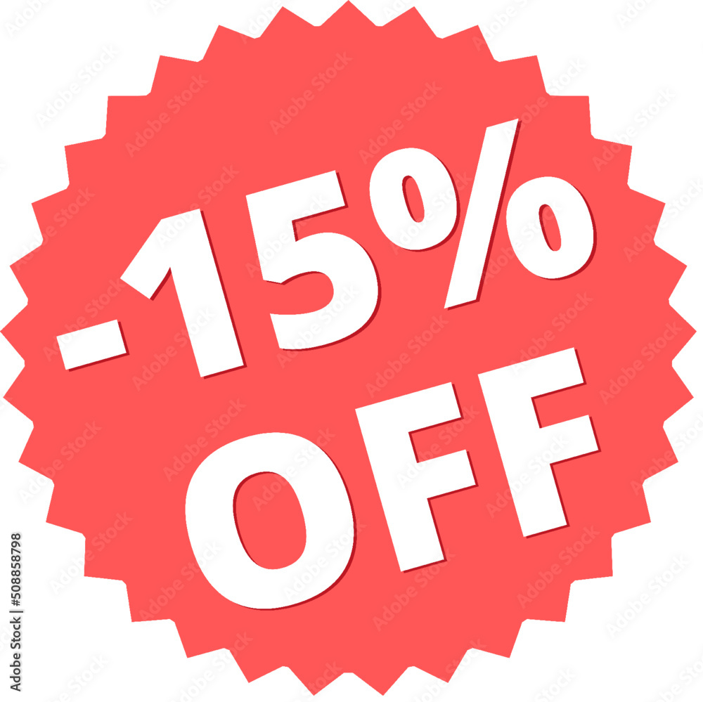 15% off Red Figurine Design in Vector Illustration discount label, tag, isolated. 